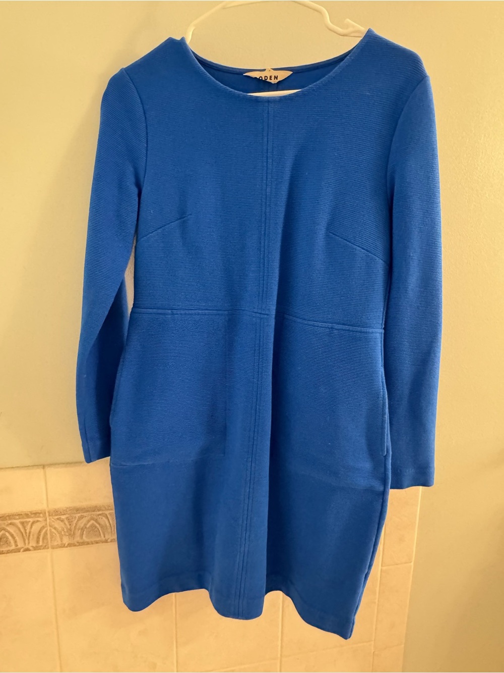 Boden Brand Blue Long Sleeve Shift Dress w/ deep pockets cotton